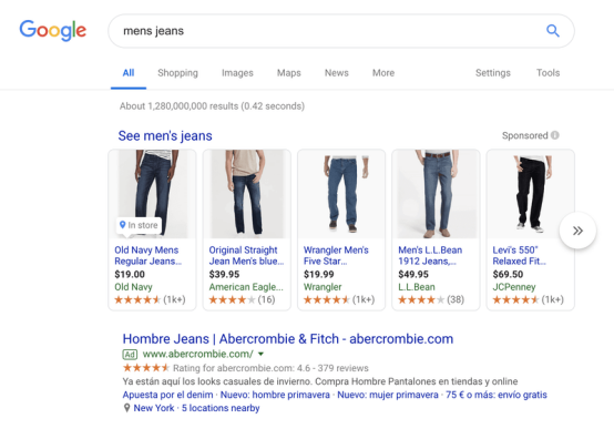 Google广告搜索结果示例图