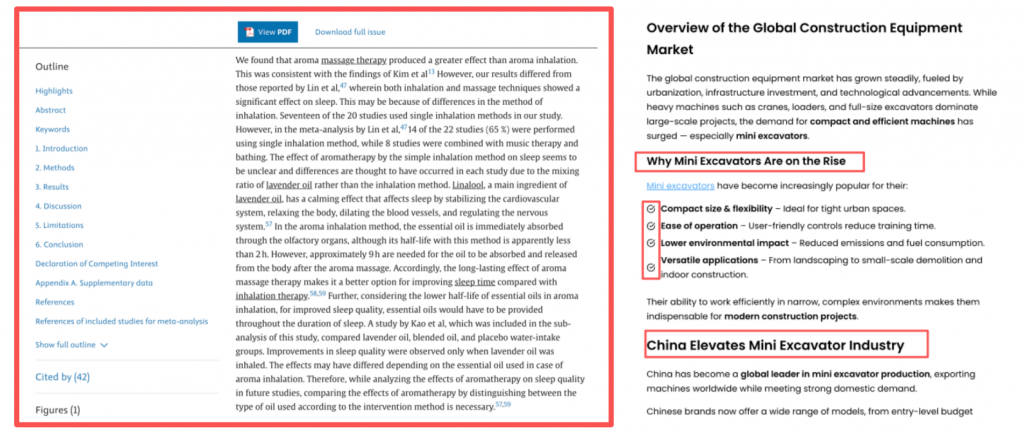 采用层级标题体系(H1/H2/H3)与项目符号构建清晰内容框架(很显然右边AI更喜欢