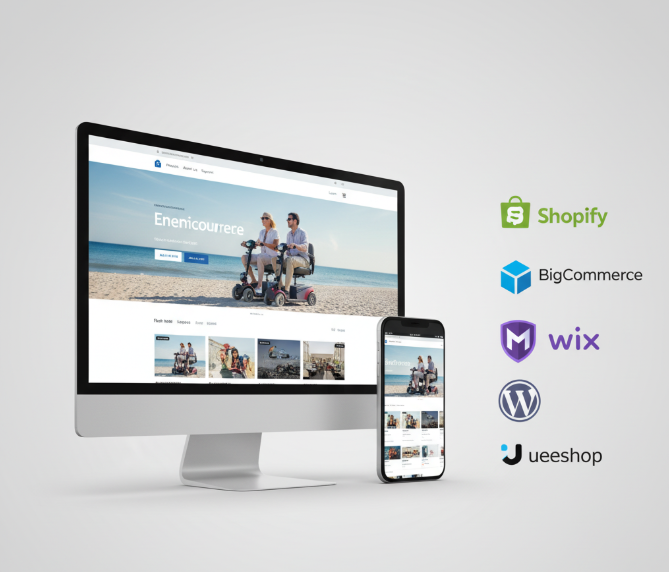 常见B2C独立站建站平台对比示意,包括Shopify、BigCommerce、Magento等