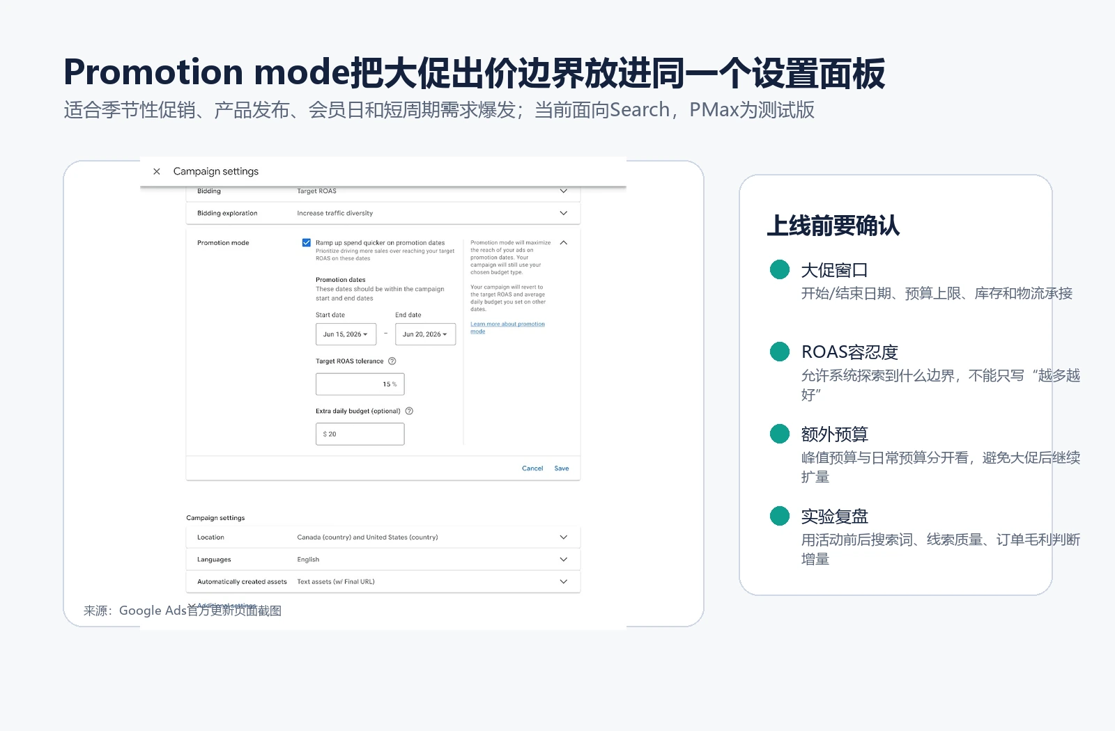 Google Ads Promotion mode广告系列设置界面