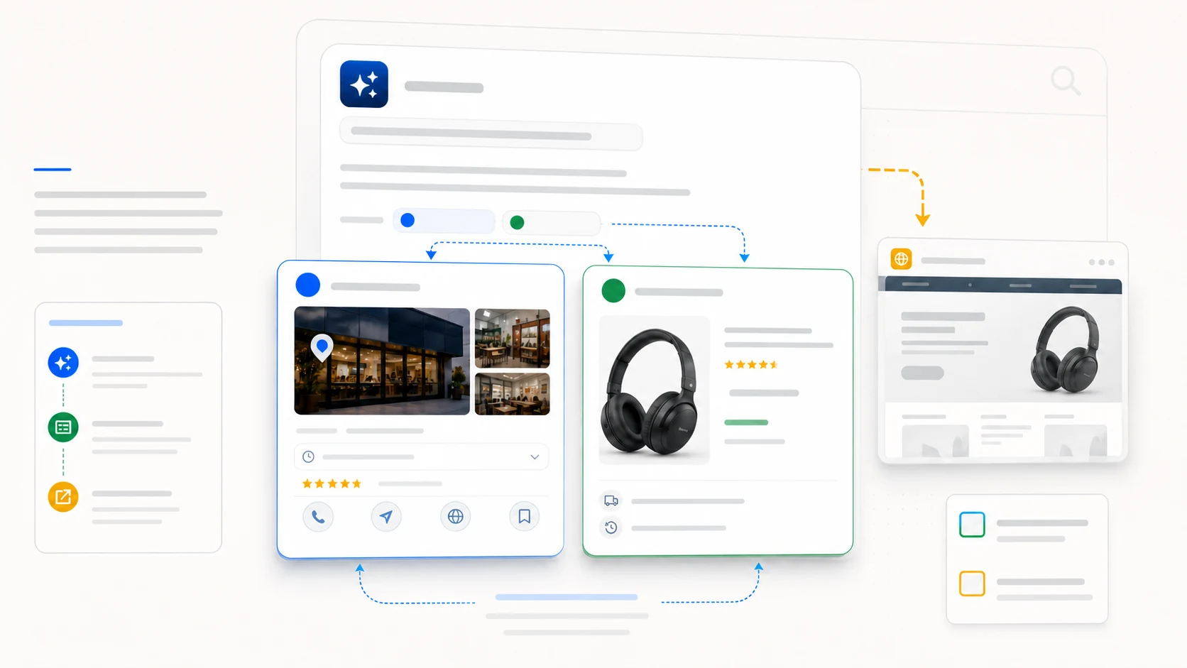 Google AI Mode优先展示本地商家卡片和商品知识卡片，品牌官网成为后续目的地